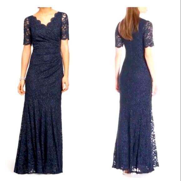 DECODE 1.8 Navy Lace Glitter Gown Size 8 - Picture 1 of 15